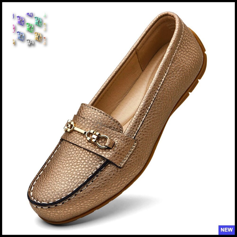 Genuine Leather Loafers Slip-Ons Comfortable Lightweight Driving Mocs Work Flats